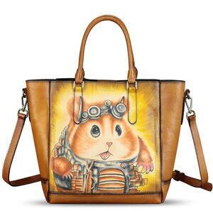 3390 Leather Handbag Hand Painted Leather Top Handle Satchel Handmade